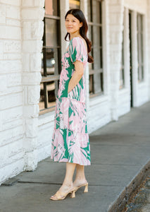 Tropical Print Floral Midi Dress